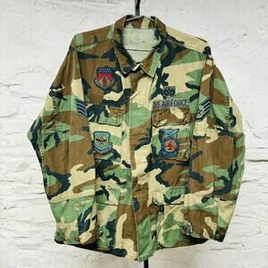 US Army USAF Airforce M81 BDU Combat Patches Shirt Ripstop Woodland Camo Vintage